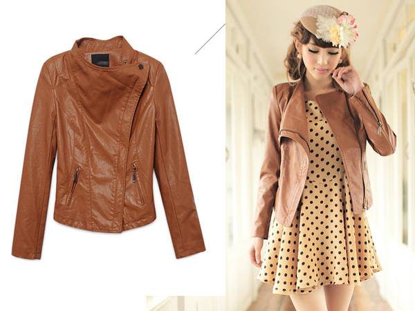 Jaket wanita kode LOOP jaket kulit jaket semi kulit warna coklat muda